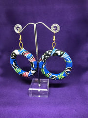 African Hoops in Blue Ankara Print - Up cycled Zero Waste Earrings - Continent Clothing