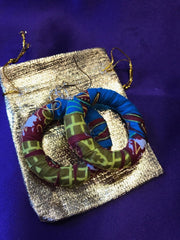 African Hoops in Blue Ankara Print - Up cycled Zero Waste Earrings - Continent Clothing