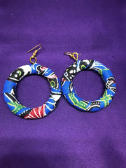 African Hoops in Blue Ankara Print - Up cycled Zero Waste Earrings - Continent Clothing