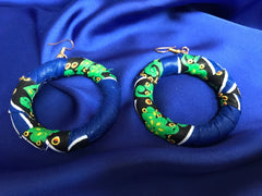 African Hoops in Blue Ankara Print - Up cycled Zero Waste Earrings - Continent Clothing