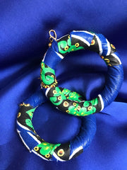 African Hoops in Blue Ankara Print - Up cycled Zero Waste Earrings - Continent Clothing