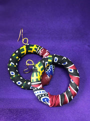 African Hoops in Blue Dashiki Print - Up cycled Zero Waste Earrings - Continent Clothing