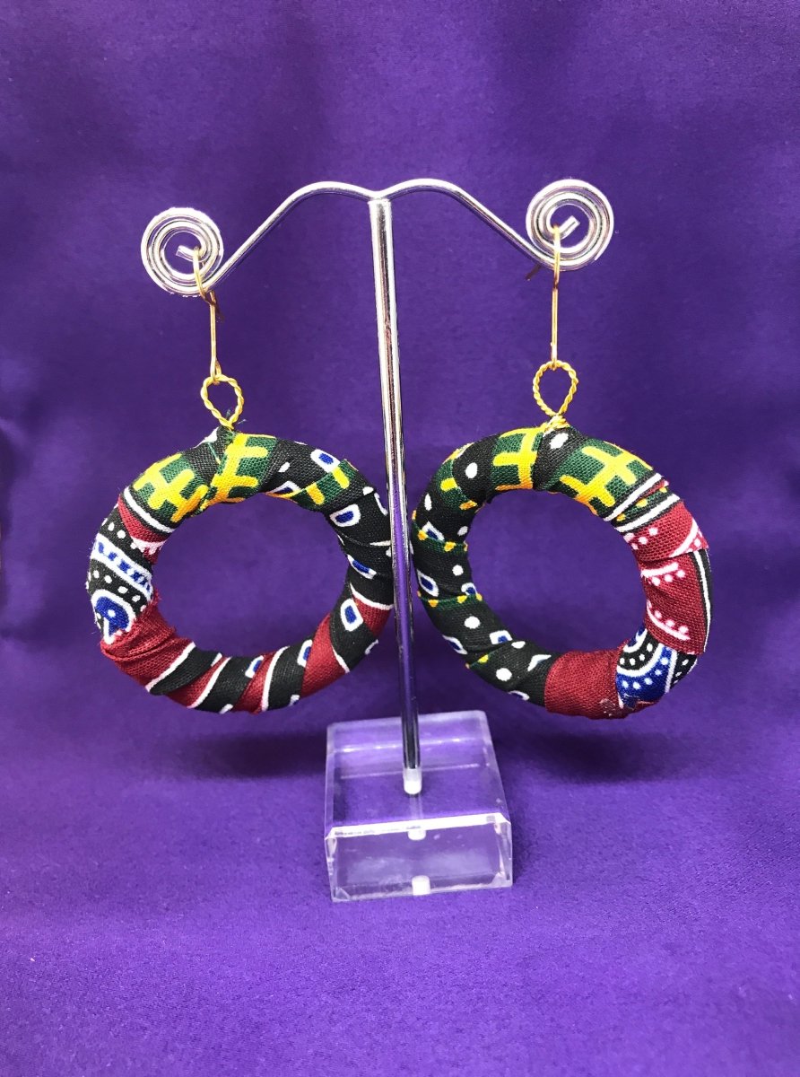 African Hoops in Blue Dashiki Print - Up cycled Zero Waste Earrings - Continent Clothing