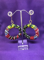 African Hoops in Blue Dashiki Print - Up cycled Zero Waste Earrings - Continent Clothing
