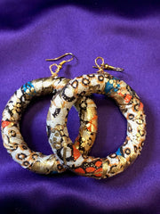 African Hoops in Gold Ankara Print - Up cycled Zero Waste Earrings - Continent Clothing