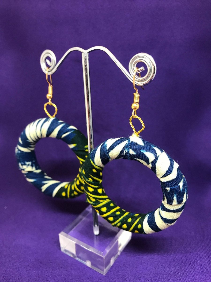 African Hoops in Green Ankara Print - Up cycled Zero Waste Earrings - Continent Clothing