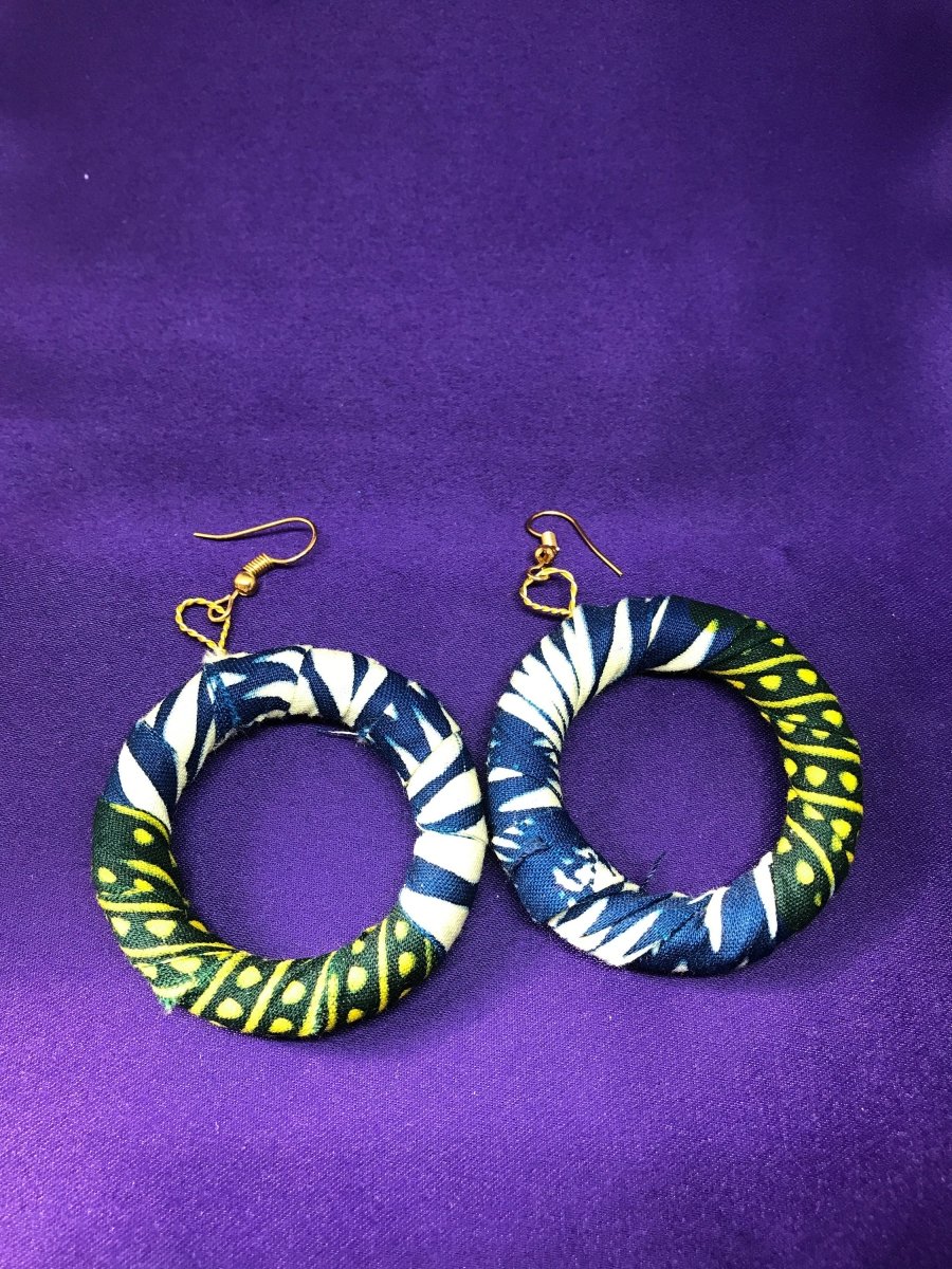 African Hoops in Green Ankara Print - Up cycled Zero Waste Earrings - Continent Clothing