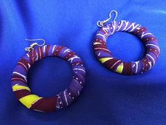 African Hoops in Purple Ankara Print - Up cycled Zero Waste Earrings - Continent Clothing