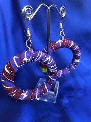 African Hoops in Purple Ankara Print - Up cycled Zero Waste Earrings - Continent Clothing