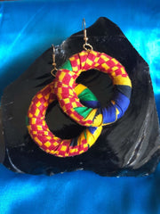 African Hoops in Red Ankara Print - Up cycled Zero Waste Earrings - Continent Clothing