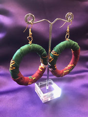 African Hoops in Red Dashiki Print - Up cycled Zero Waste Earrings - Continent Clothing