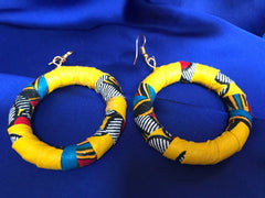African Hoops in Yellow Ankara Print - Up cycled Zero Waste Earrings - Continent Clothing