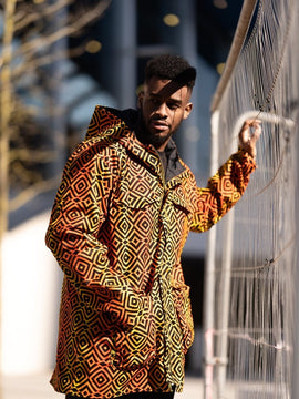 Hooded Jacket In Mud Cloth