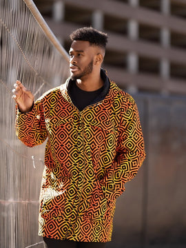 Hooded Jacket In Mud Cloth