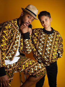 Giacca da bombardiere africana in bella stampa Brown Kente