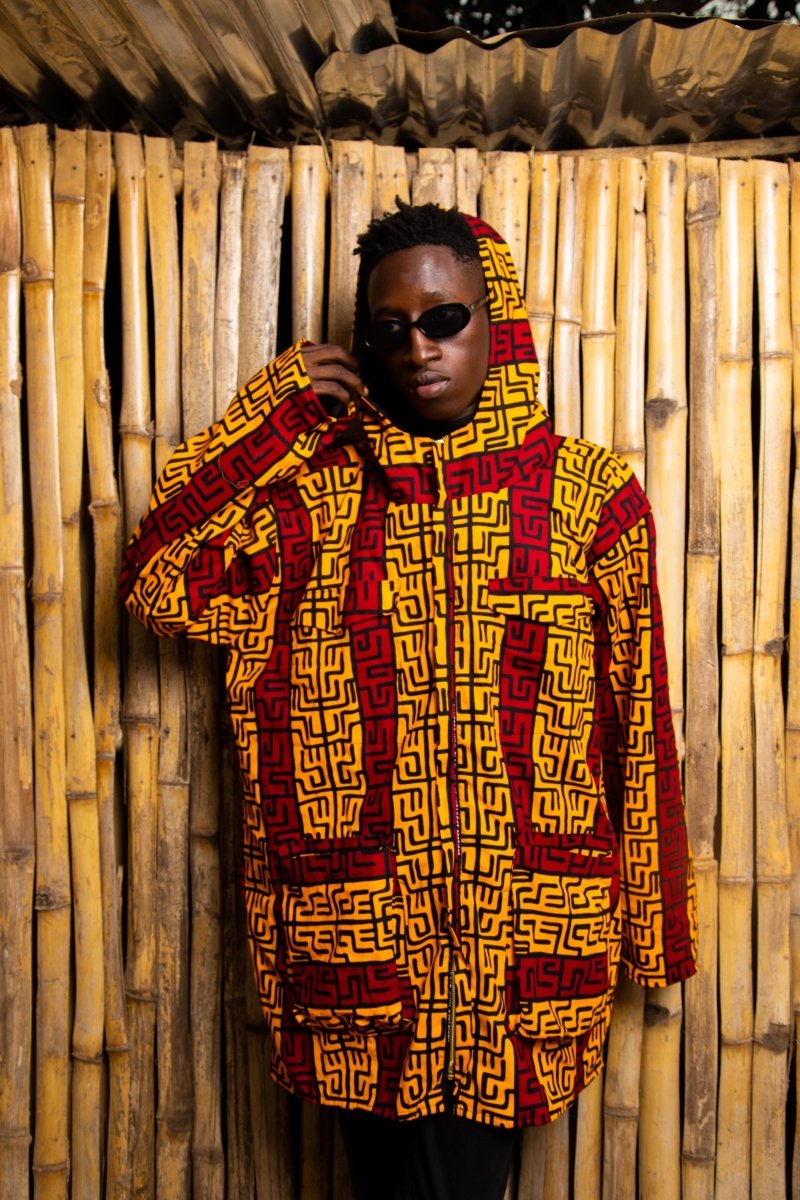 Earthy Tones African Hooded Jacket In African Print / Made