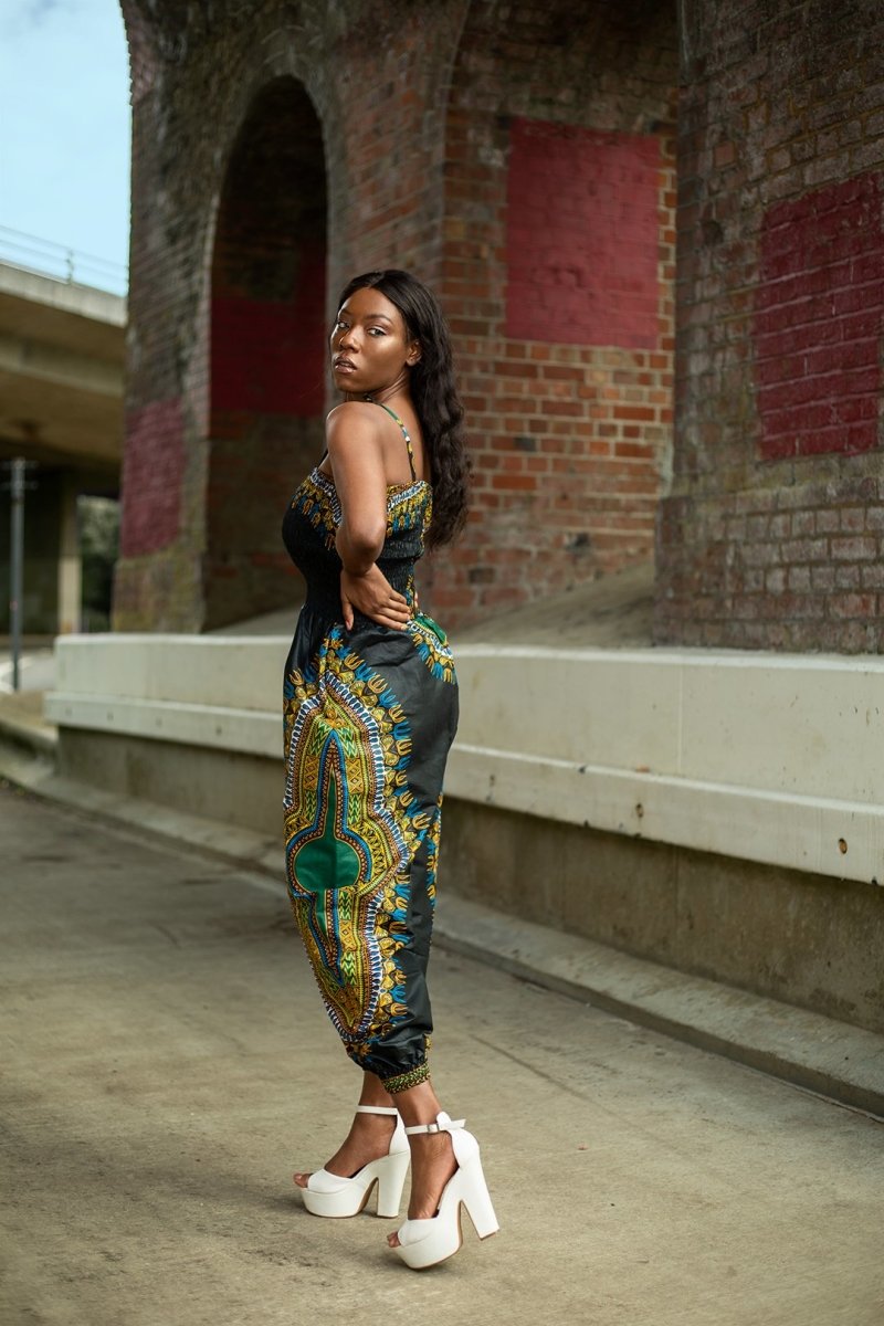 African Jumpsuit in Black Dashiki Print - Continent Clothing 