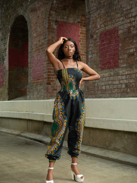 Costume da salto africano in nero Dashiki Print