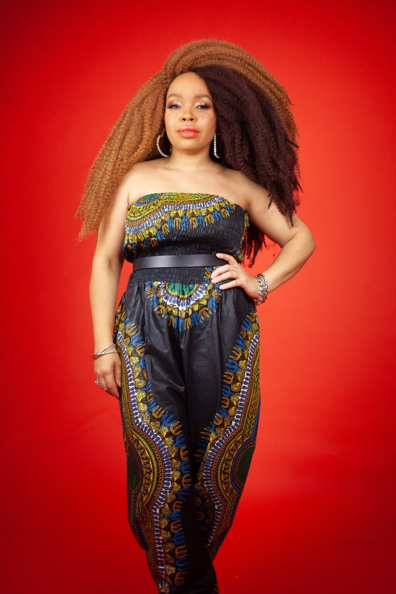 African Jumpsuit in Black Dashiki Print - Continent Clothing