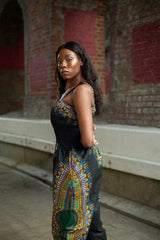 African Jumpsuit in Black Dashiki Print - Continent Clothing 