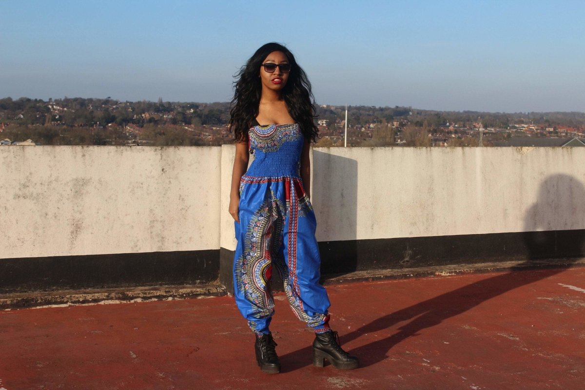 African Jumpsuit in Blue Dashiki Print - Continent Clothing 