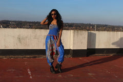 African Jumpsuit in Blue Dashiki Print - Continent Clothing