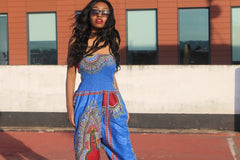 African Jumpsuit in Blue Dashiki Print - Continent Clothing