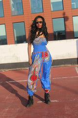 African Jumpsuit in Blue Dashiki Print - Continent Clothing