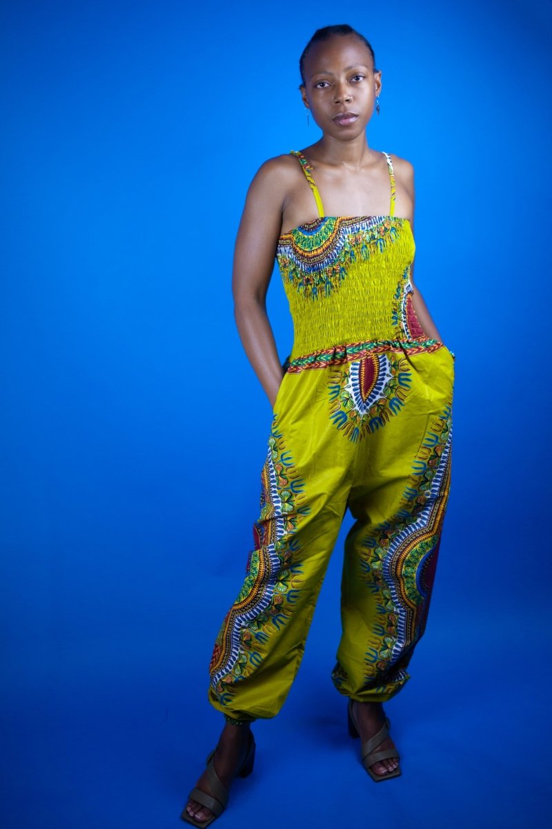 African Jumpsuit in Brown Dashiki Print - Continent Clothing