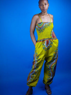 African Jumpsuit in Brown Dashiki Print
