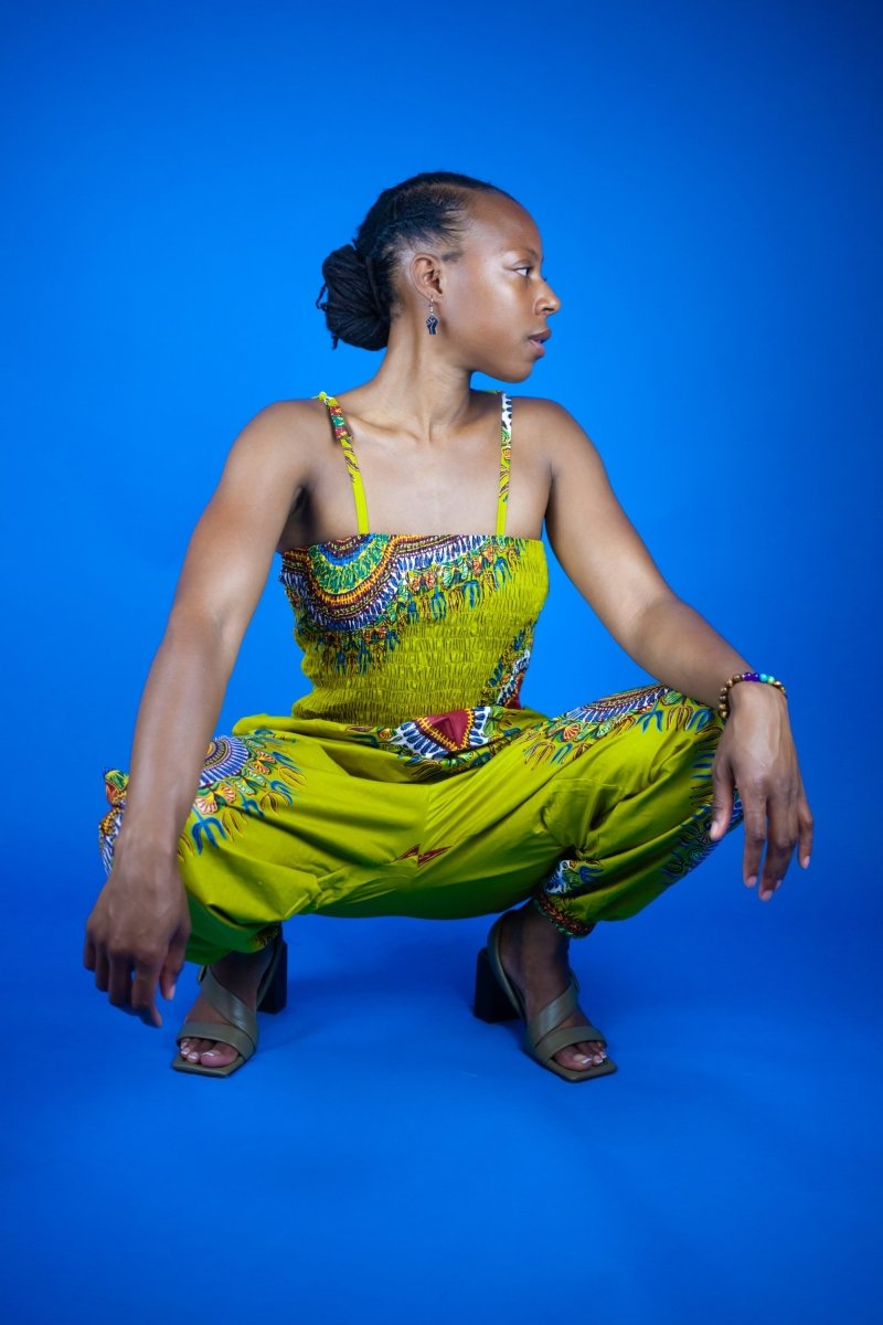 African Jumpsuit in Brown Dashiki Print - Continent Clothing