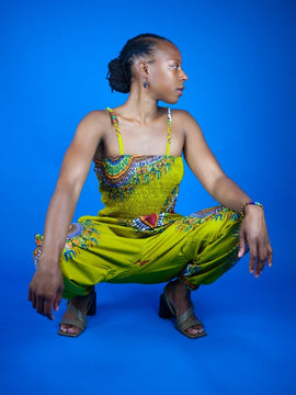 African Jumpsuit in Brown Dashiki Print
