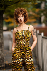 African Jumpsuit In Earthy Mud Cloth - Continent Clothing