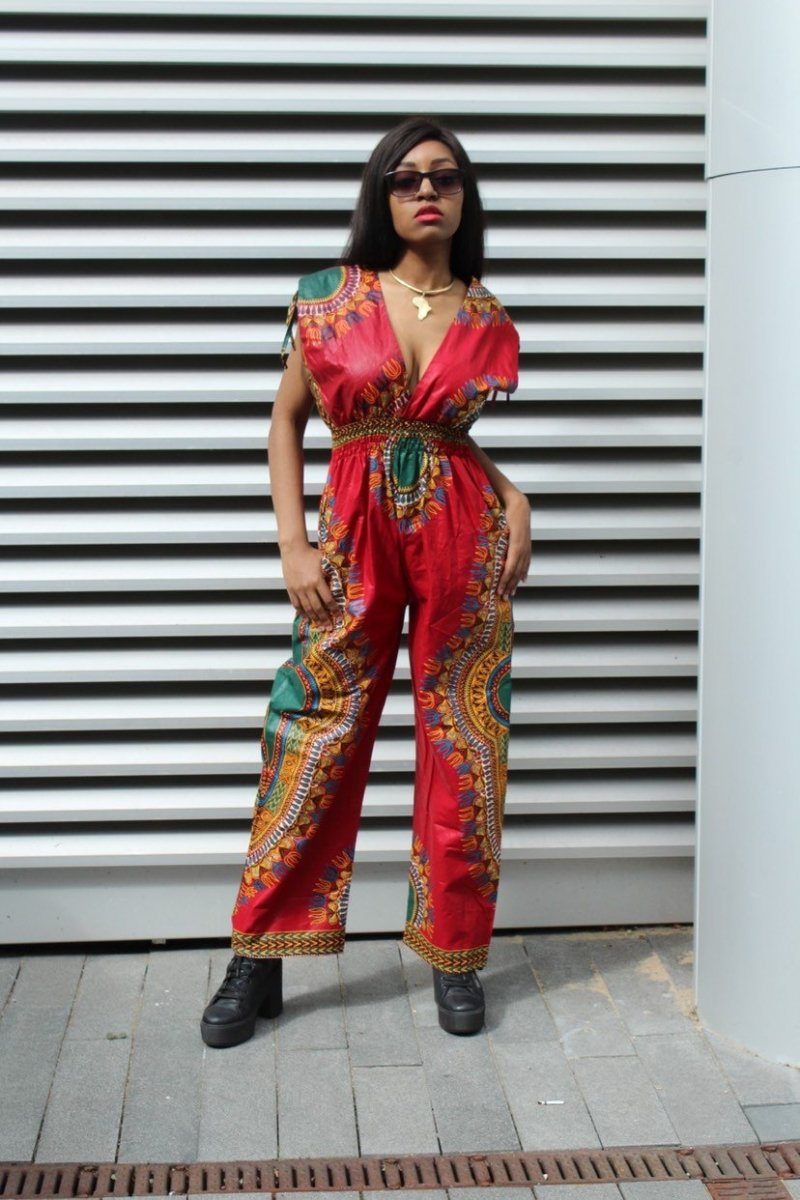 African Jumpsuit in Red Dashiki - Continent Clothing