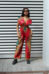African Jumpsuit in Red Dashiki - Continent Clothing