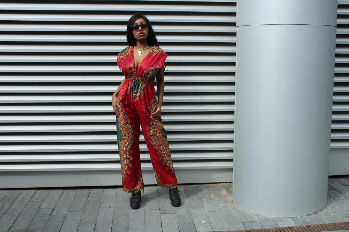 African Jumpsuit in Red Dashiki - Continent Clothing