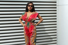 African Jumpsuit in Red Dashiki - Continent Clothing