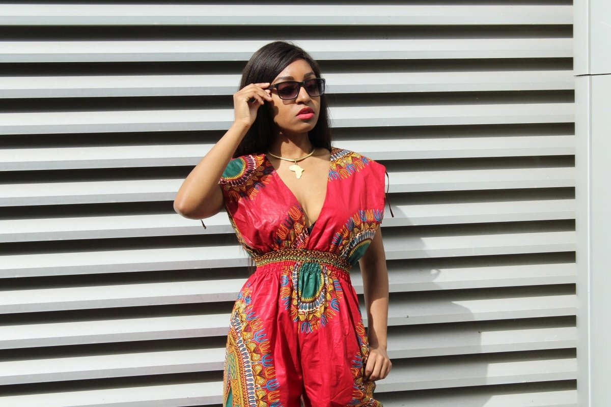 African Jumpsuit in Red Dashiki - Continent Clothing