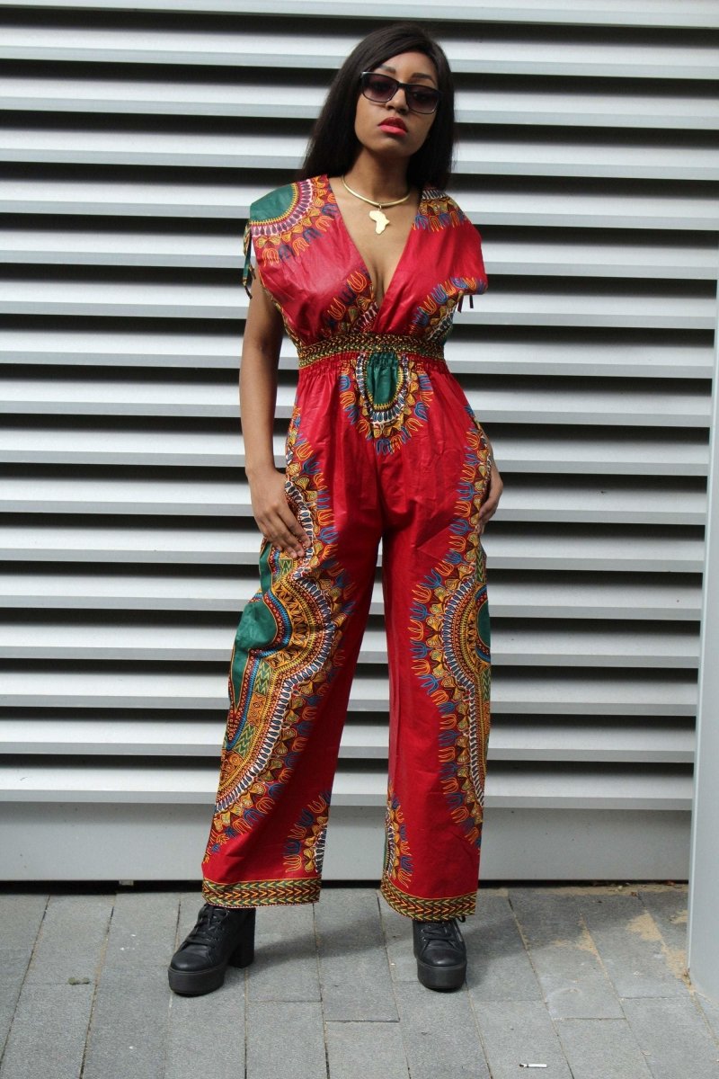 African Jumpsuit in Red Dashiki - Continent Clothing 