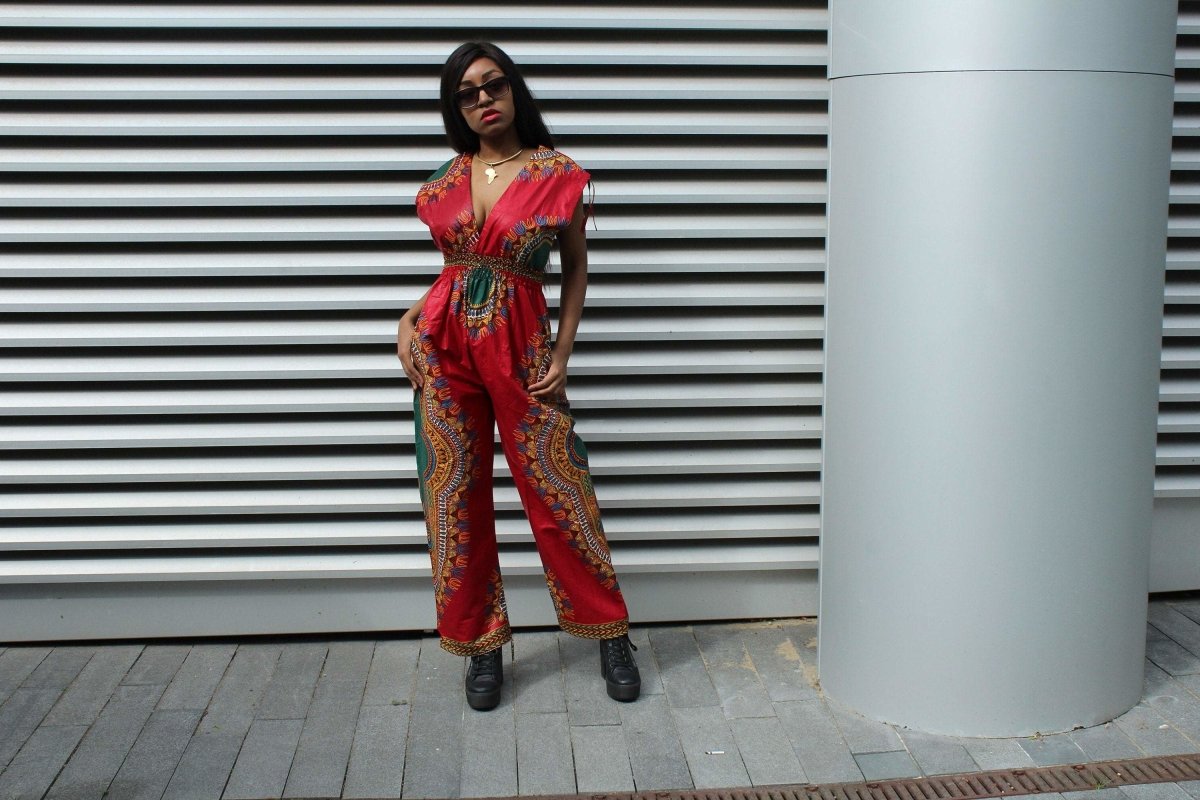 African Jumpsuit in Red Dashiki - Continent Clothing