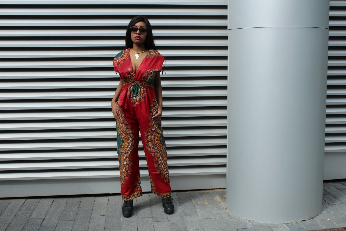 African Jumpsuit in Red Dashiki - Continent Clothing