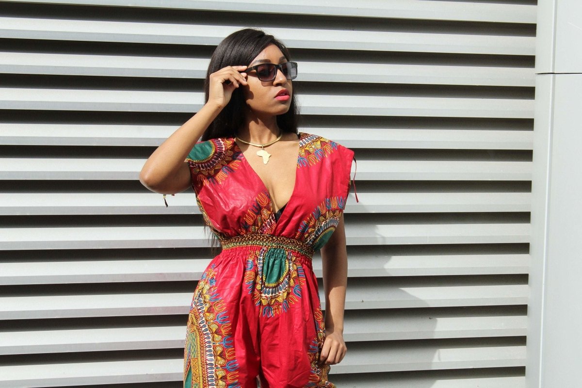 African Jumpsuit in Red Dashiki - Continent Clothing