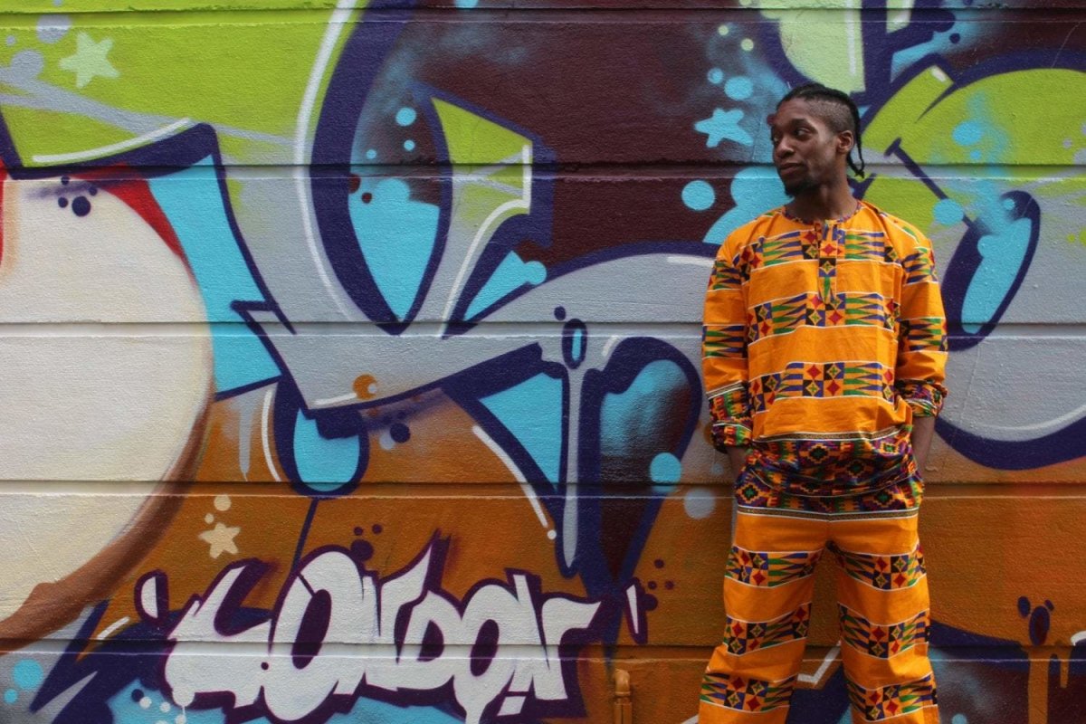 African Kente Suit in Orange Print - Aztec Festival Outfit - Continent Clothing
