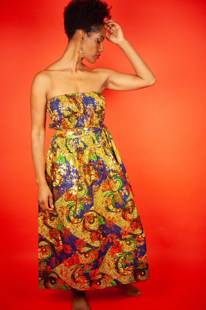 African Maxi Dress In Beautiful Gold - Continent Clothing