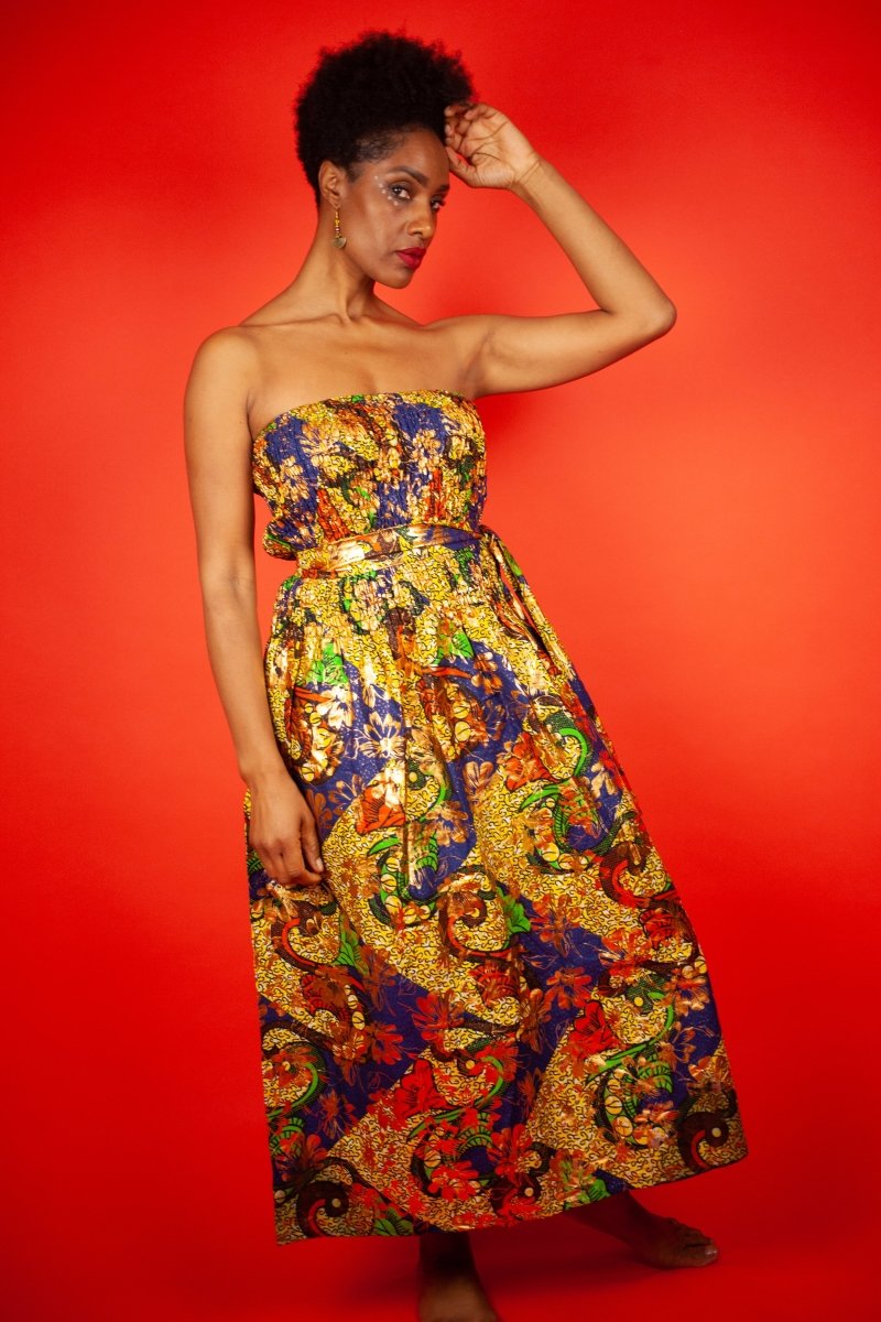 African Maxi Dress In Beautiful Gold - Continent Clothing