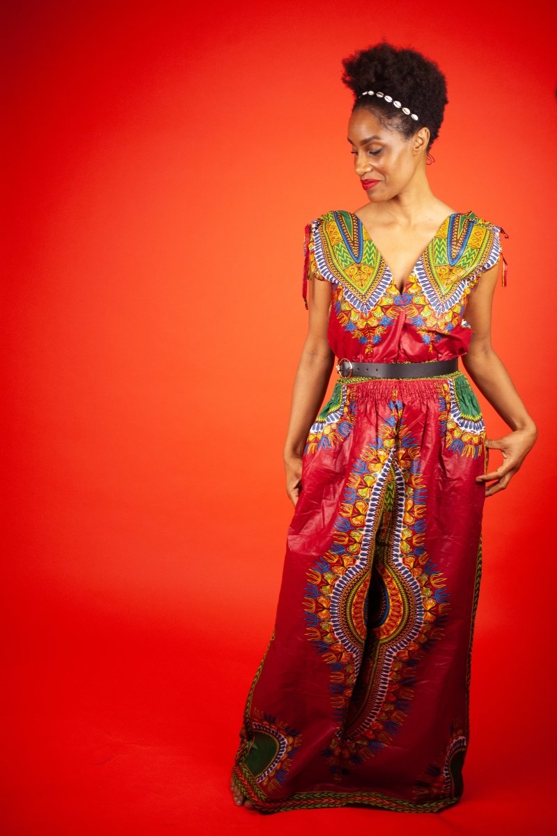 African Maxi Dress In Red Dashiki - Continent Clothing