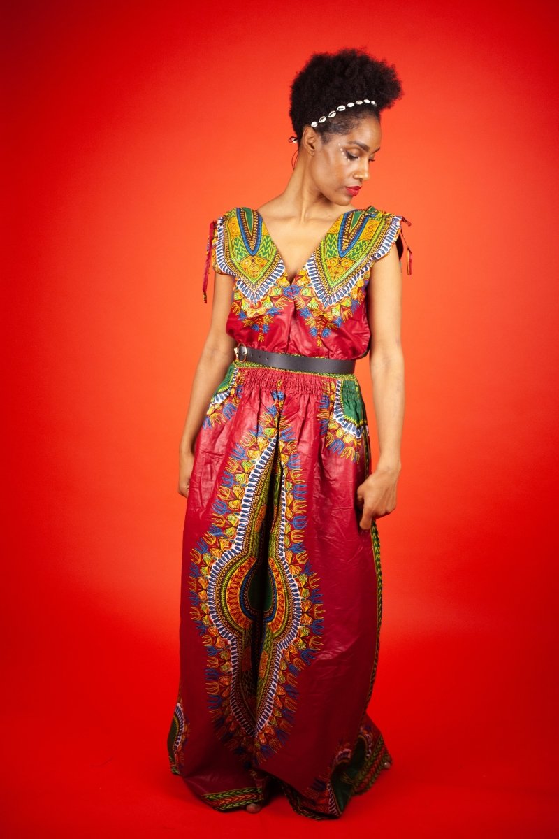 African Maxi Dress In Red Dashiki - Continent Clothing