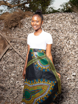 Gonna africana, gonna a portafoglio in stampa Dashiki blu - gonna da spiaggia