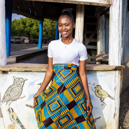 Afrikanischen Rock, Wickelrock in blau Dashiki Print - Strandrock