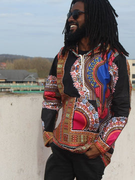 Sudadera africana de gran tamaño con estampado Dashiki negro - Sudadera Aztec Festival
